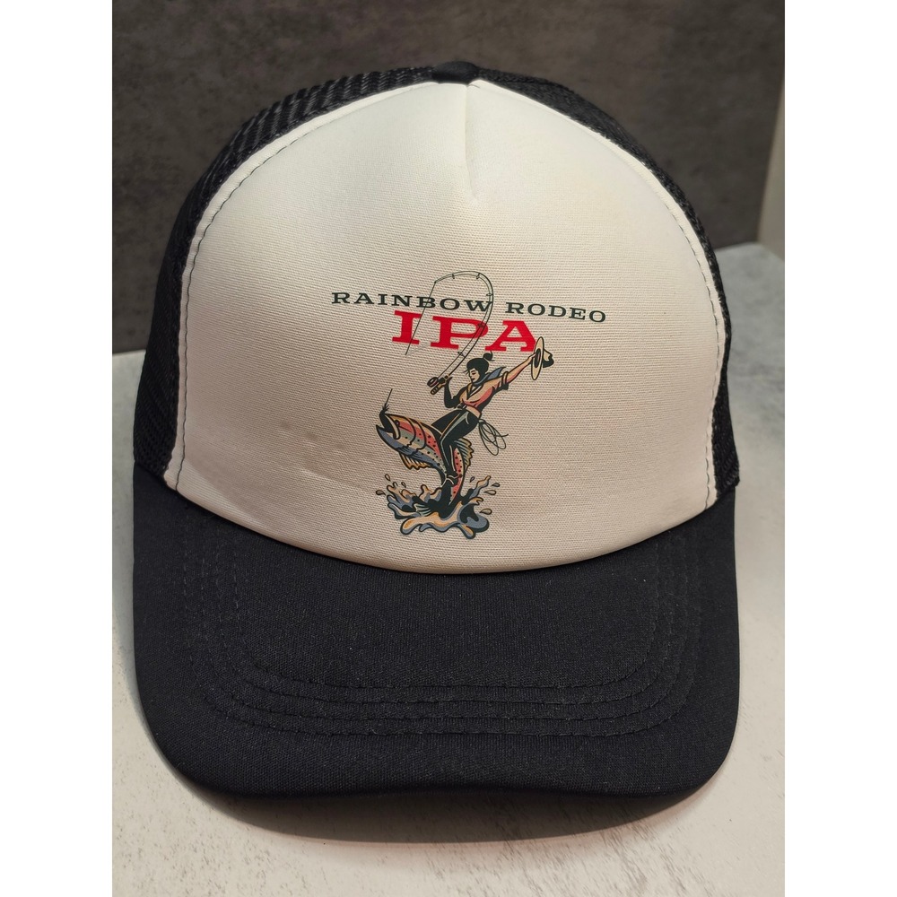 Rainbow Rodeo IPA Trucker Hat Black White Mesh Snapback Fishing Graphic Cap